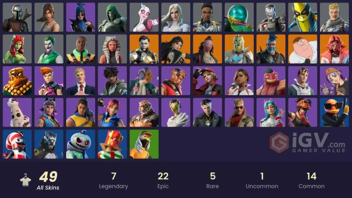 | PC/PSN | 49 SKINS | Omegarok | Midas Rex | Peter Griffin | Spectra Knight | Era | Mandalorian | Valeria | Kado Thorne | 600 VBUCKS | FjGsK |