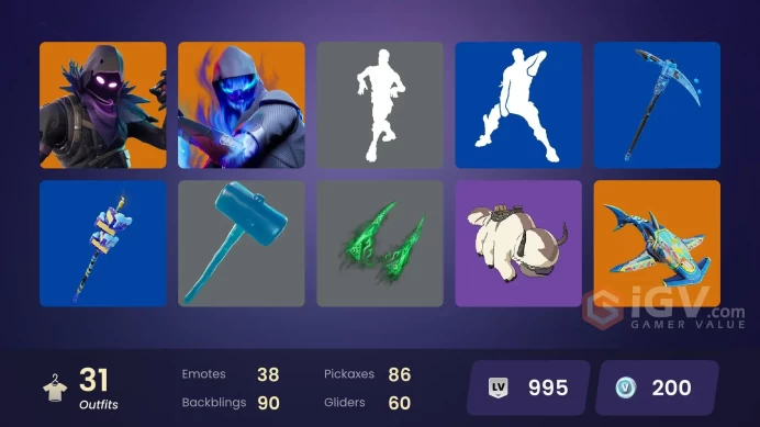 | PC/PSN/XBOX | 31 SKINS | Gear Specialist Maya | Fusion | Raven | Santa Dogg | Jade | Brutus | Yulejacket | Felina | 200 VBUCKS | FiNcg |