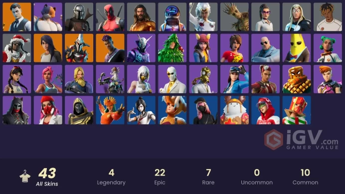 | PC/XBOX | 43 SKINS | Midas | Mandalorian | Fade | Eternal Knight | Deadpool | Gear Specialist Maya | Double Agent Hush | 200 VBUCKS | Fj4gU |
