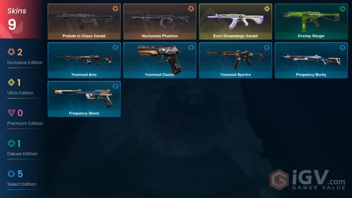 EU | VP 365 | LVL 26 | Evori Dreamwings Vandal | Nocturnum Phantom | Prelude to Chaos Vandal | Overlay Stinger | Yoonseul Classic | Freq | V0593
