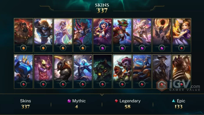 NA - 337 Skins - Prestige Veiled Lady Morgana - Prestige Dark Star Malphite - Soul Fighter Samira - Aegis Frame Galio - Dawnbringer Yone - AN269