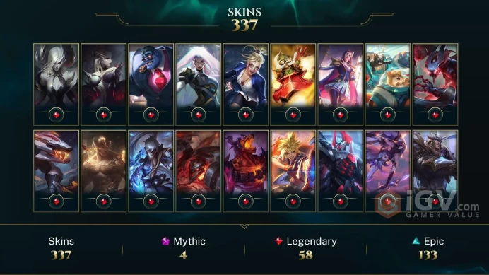 NA - 337 Skins - Prestige Veiled Lady Morgana - Prestige Dark Star Malphite - Soul Fighter Samira - Aegis Frame Galio - Dawnbringer Yone - AN269
