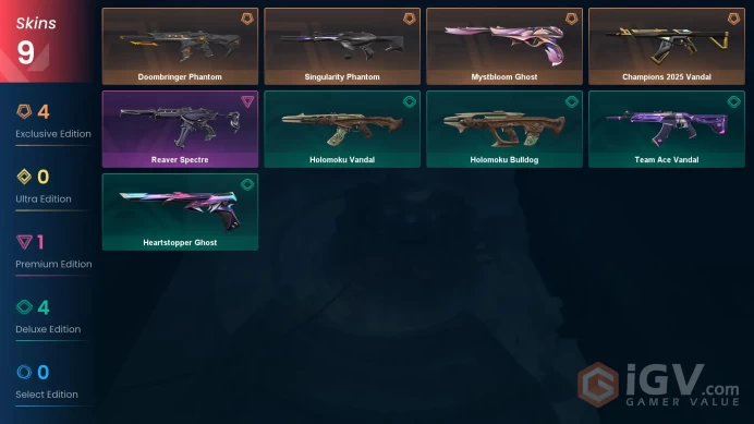 EU | 59 LVL | 9 Ag | 267 VP | 9 skins |Champions 2025 Vandal | Doombringer Phantom | Mystbloom Ghost | Singularity Phantom | RV0017