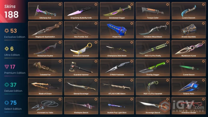 [NA] 188SKINS |29KNIVES | Sandswept Dagger Shellspire SwordSingularity Butterfly Knife Solarex Relic Sovereign Sword