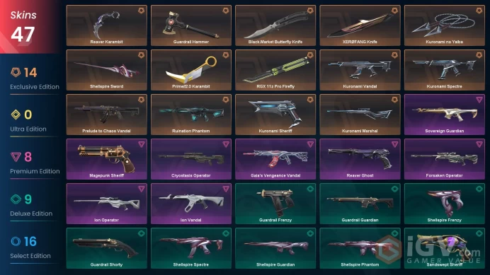 [NA] 47SKINS |8KNIVES | YaibaPrime//2.0 Karambit Reaver Karambit RGX 11z Pro Firefly Shellspire Sword XEROFANG Knife