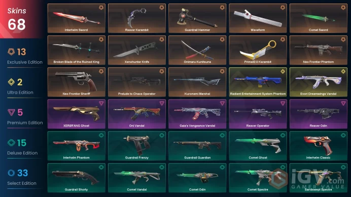 [NA] 68SKINS |9KNIVES | Onimaru Kunitsuna Primel/2.0 Karambit Reaver Karambit Waveform Xenohunter Knife
