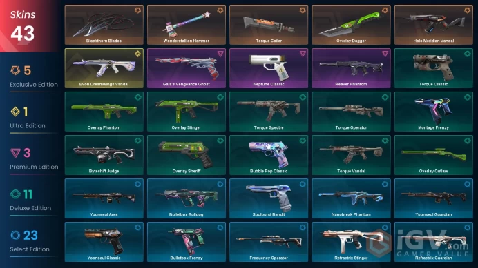EU 43 skins | Evori Dreamwings Vandal | Torque Coiler | Overlay Dagger | Wonderstallion Hammer | Reaver Phantom | Gaia's Vengeance Ghost | V0529