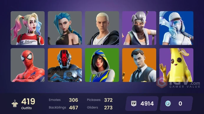 [PC/PSN/XBOX] 419 skins | Polo Prodigy | Merry Mint Axe | Leviathan Axe | Harley Quinn | Point It Out | Lara Croft | FNCS Champion items