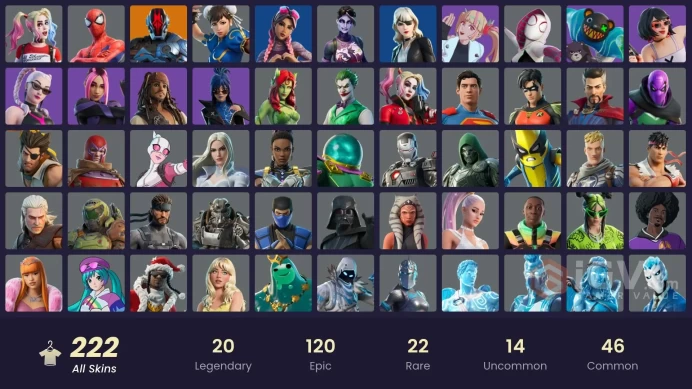 (PC PSN XBOX) 222 skins | Shady Doggo | Fashion Banshee | Keri Commander | Championship Aura | Twyn | Ronin | Midas Rex | Peter Griffin | The Fo