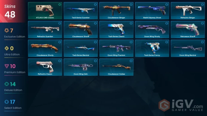 EU / 48 skins / Bolt Knife / Black.Market Butterfly Knife / Prelude to Chaos Vandal / Kuronami Vandal / V36