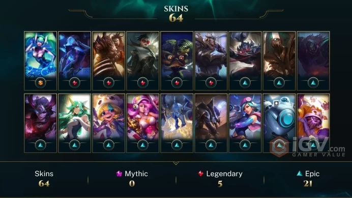 【LAN 】Level 222    150 Champ/ 64 Skins   Full Access  High Quality Account  Instant Delivery️