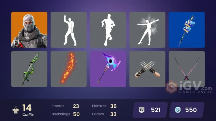 14 skins | Havoc | Sub Commander | War Machine | Emma Frost | Peelverine | Doom | Gwenpool | Tectonic Komplex | Lt. Evergreen | Holiday Boxy