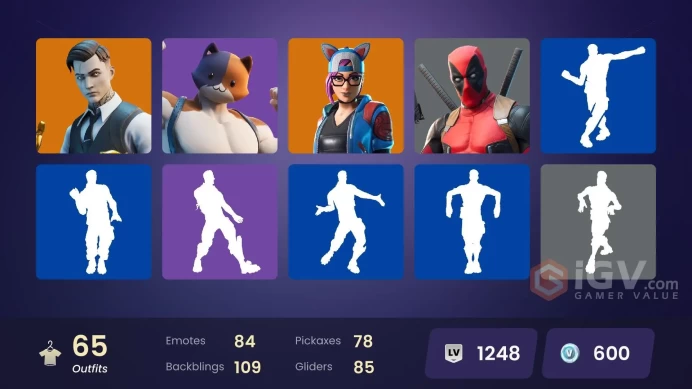 65 skins | Tidy | Gold Midas | Keri Commander | Rogue Agent | Ronin | Sentinel | Vendetta | Gear Specialist Maya | Zenith | Lynx | The Scientist