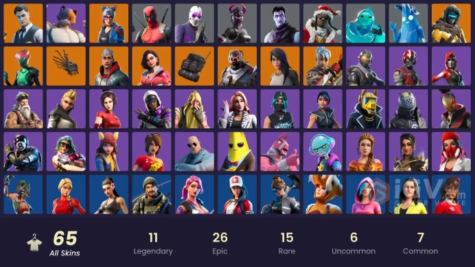 65 skins | Tidy | Gold Midas | Keri Commander | Rogue Agent | Ronin | Sentinel | Vendetta | Gear Specialist Maya | Zenith | Lynx | The Scientist