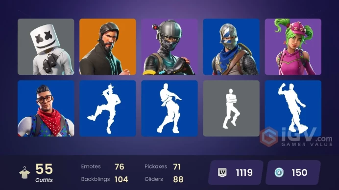 55 skins | The Reaper | Elite Agent | Take The L | Blue Squire | Royale Knight | Ride The Pony | Snowflake | Blue Team Leader | Rogue Agent