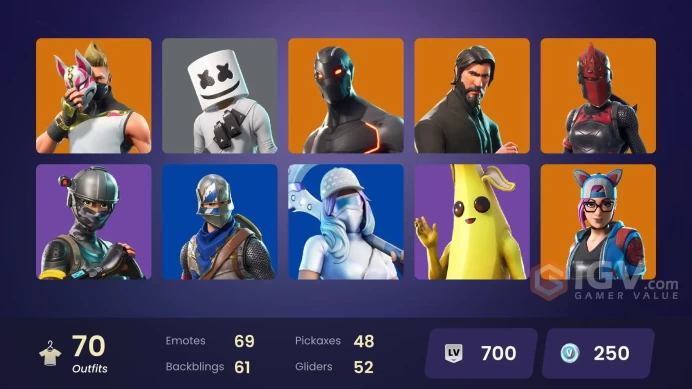 70 skins | Leviathan Axe | The Reaper | Elite Agent | Take The L | Fresh | Tidy | Blue Squire | Omega | Rogue Agent | Prodigy | Tart Tycoon