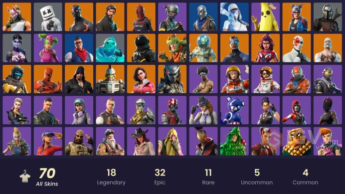 70 skins | Leviathan Axe | The Reaper | Elite Agent | Take The L | Fresh | Tidy | Blue Squire | Omega | Rogue Agent | Prodigy | Tart Tycoon