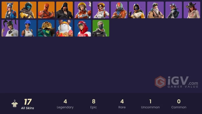 17 skins | Take The L | Blue Team Leader | Zenith | Hybrid | Lynx | Blackheart | Yuki Yubari | Rust Lord | Sgt. Winter | Mission Specialist