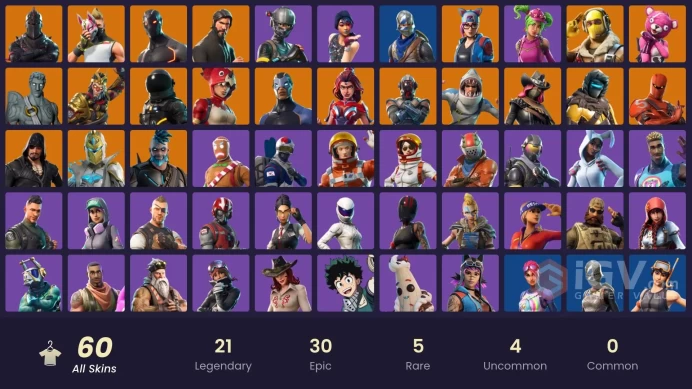 60 skins | Black Knight | The Reaper | Elite Agent | Take The L | Floss | Blue Squire | Royale Knight | Omega | Ride The Pony | Snowflake