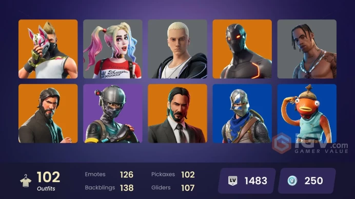 102 skins | Travis Scott | The Reaper | Elite Agent | Take The L | Tidy | Blue Squire | Royale Knight | Omega | Reaper | Ride The Pony