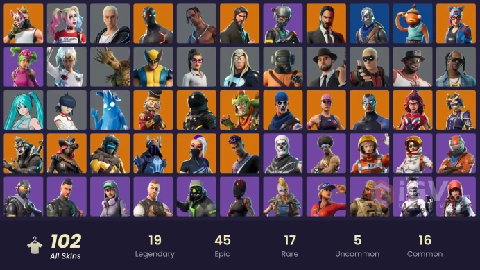 102 skins | Travis Scott | The Reaper | Elite Agent | Take The L | Tidy | Blue Squire | Royale Knight | Omega | Reaper | Ride The Pony