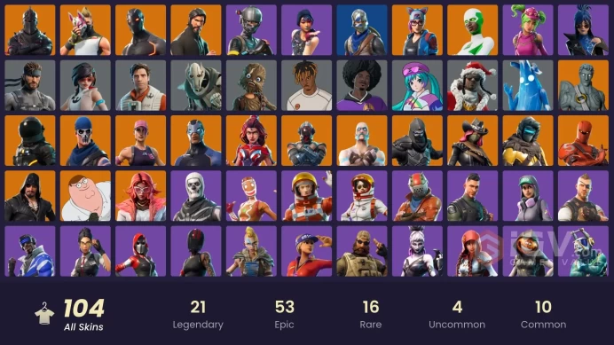 104 skins | Black Knight | The Reaper | Elite Agent | Take The L | Floss | Blue Squire | Royale Knight | Omega | Reaper | Candy Axe