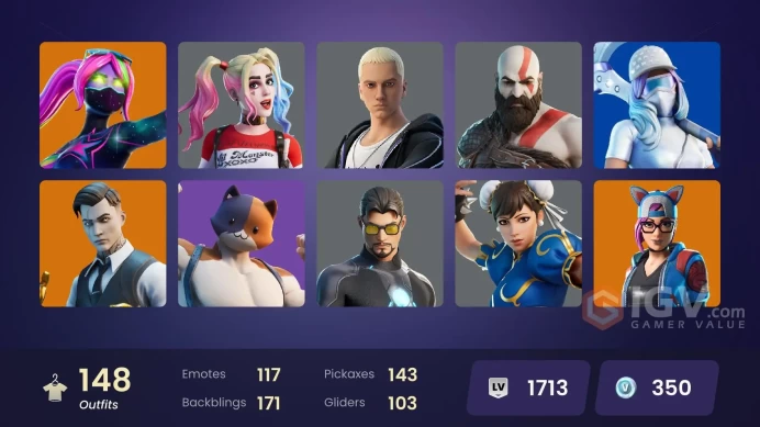 148 skins | Leviathan Axe | Sasuke Uchiha | Reaper | Candy Axe | Kratos | Gold Midas | Gold Brutus | Fashion Banshee | Carbon Commando
