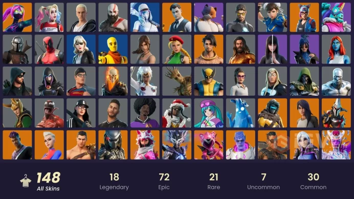 148 skins | Leviathan Axe | Sasuke Uchiha | Reaper | Candy Axe | Kratos | Gold Midas | Gold Brutus | Fashion Banshee | Carbon Commando