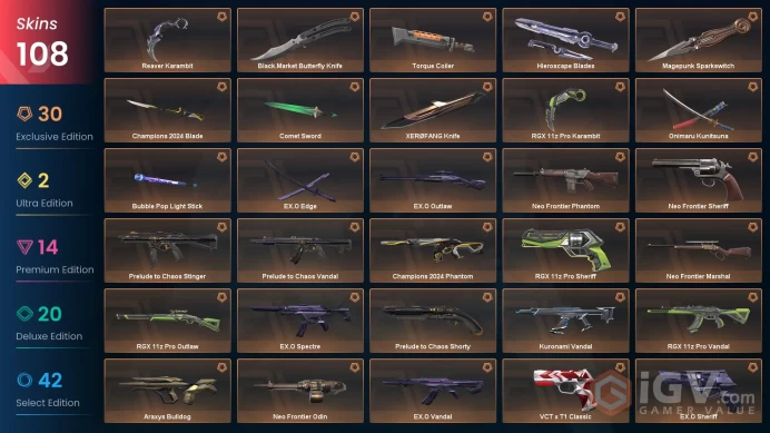 [NA] 108SKINS |12KNIVES | Magepunk Sparkswitch Onimaru Kunitsuna Reaver Karambit RGX 11z Pro Karambit XEROFANG Knife