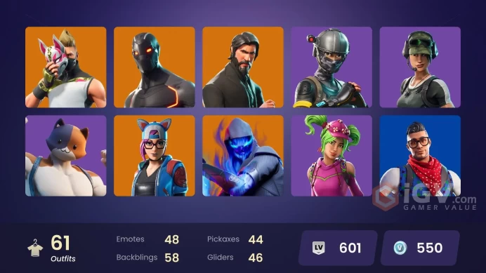 61 skins | The Reaper | Elite Agent | Take The L | Omega | Trailblazer | Ride The Pony | Rogue Agent | Prodigy | The Prisoner | Valor | Fusion