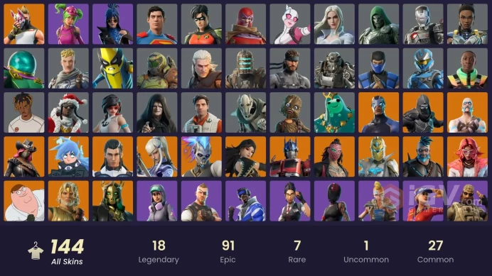 144 skins | Snowflake | Blue Team Leader | Blue Striker | Subzero Cryptic | Vivi Chroma | The Ageless | Zeus | Drift | Hades | Ragnarok