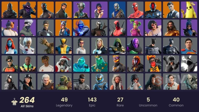 264 skins | Black Knight | The Reaper | Elite Agent | Naruto Uzumaki | Take The L | Floss | Blue Squire | Royale Knight | Omega | Reaper