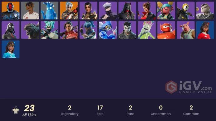 | PC/PSN/XBOX | 23 SKINS | The Foundation | Ronin | Meowdas | Daigo | Shanta | Godzilla Evolved | Dynamo TNTina | Kendo | 300 VBUCKS | FjUTu |