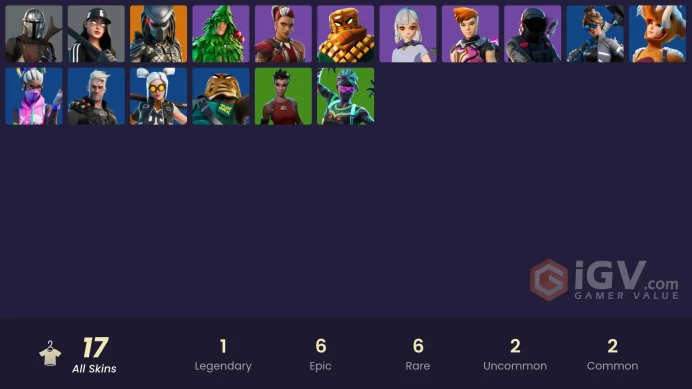 | PC/PSN/XBOX | 17 SKINS | Mandalorian | Predator | Mancake | Lexa | Ruby Shadows | Kondor | Lt. Evergreen | Mave | Reese | 100 VBUCKS | FjBLa |