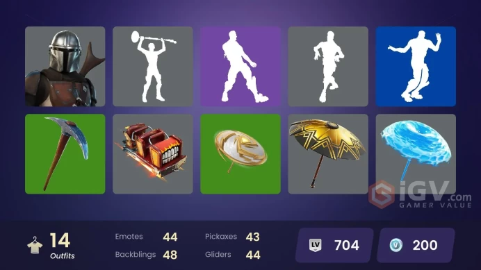 | PC/XBOX | 14 SKINS | Predator | Mandalorian | Menace | Kondor | Polar Peely | Yuki Yubari | Cloud Striker | Mancake | 200 VBUCKS | Fd7Ah |