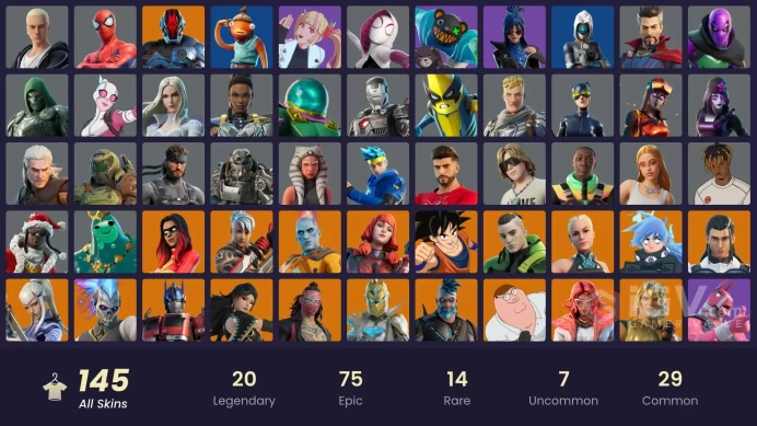 [PSN/PC/Xbox] 145 skins | Dark Skully | Joltara | Spider-Man | Spider-Gwen | Geralt of Rivia | Peter Griffin | Son Goku | Optimus Prime | 50 VB