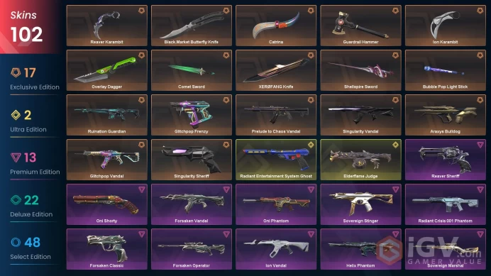 [NA] 102 SKINS | 10 KNIVES | lon Karambit Overlay Dagger Reaver Karambit Shellspire Sword XEROFANG Knife