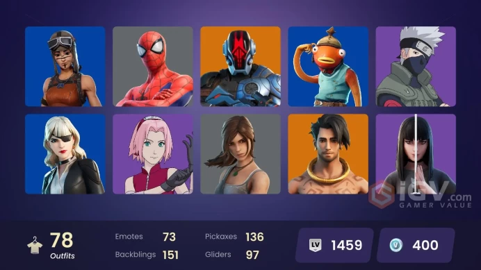 [PSN/PC/Xbox] 78 skins | Lara Croft | Reaper | Spider-Man | Renegade Raider | Subzero Cryptic | Naruto Uzumaki | Lina Scorch | The Imagined | 20