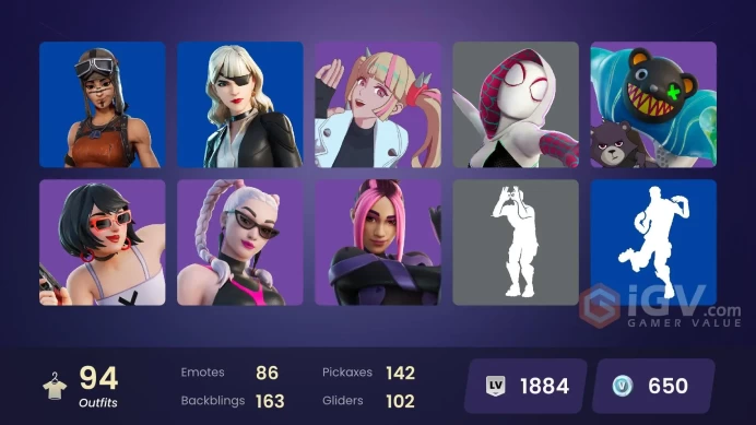 [PSN/PC/Xbox] 94 skins | Reaper | Joltara | Spider-Gwen | Geralt of Rivia | Renegade Raider | Championship Aura | Renzo the Destroyer | 650 VB