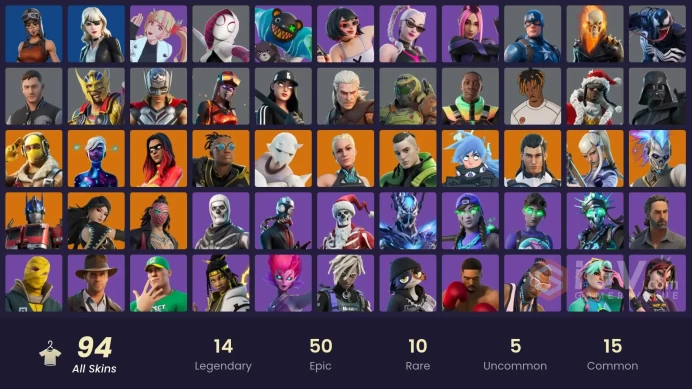 [PSN/PC/Xbox] 94 skins | Reaper | Joltara | Spider-Gwen | Geralt of Rivia | Renegade Raider | Championship Aura | Renzo the Destroyer | 650 VB