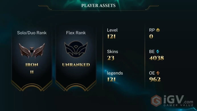 | EUW | 22 SKINS | IRON 2 | 121 CHAMPIONS | 121 LEVEL | INSTANT DELIVERY | FULL ACCESS | FkS8H |
