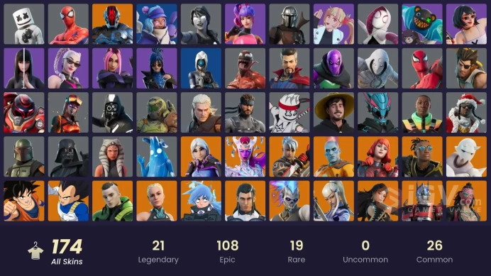 [PSN/PC/Xbox] 174 skins | Monarch | Spider-Man | Spider-Gwen | Geralt of Rivia | Naruto Uzumaki | Son Goku | Optimus Prime | Snap | Vegeta | 0 V
