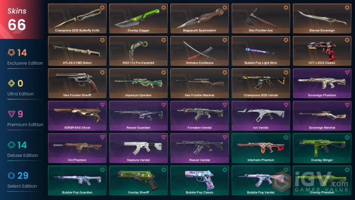 [NA] 66SKINS |9KNIVES | Magepunk Sparkswitch Neo Frontier Axe Onimaru Kunitsuna Overlay Dagger RGX 11z Pro Karambit