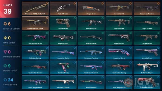 EU/TR 39 skins | Champions 2025 Butterfly Knife | Champions 2025 Vandal | Arcane Vandal | Nocturnum Phantom | Byteshift Knife | Torque Coiler
