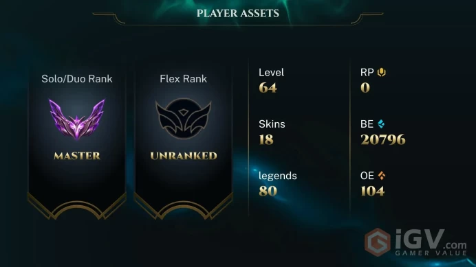 EUW - MASTER(137LP) %60WR - 400LP PEAK - 80 Champ - 18 Skins - 20.7K BE - HONOR 5 - 64 LVL - HANDMADE - SAFETY- FULL ACCES - CHEAP