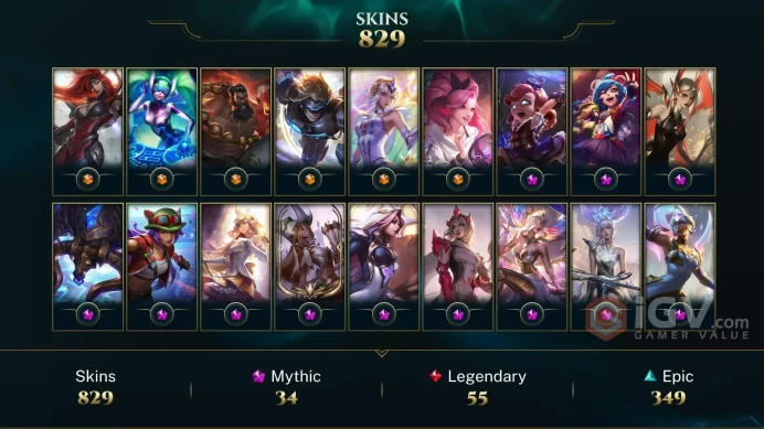 NA - GOLD - 795 LVL - 1078 Skins/Chroma -34 Mythic - Prestige Dark Cosmic Diana - Prestige Fright Night Zeri - Prestige Winterblessed Mel OC495