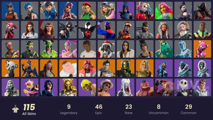 [Code A23] [PC] 115 skins | Renegade Raider | Arcane Jinx | Ravage | Kado Thorne | Cuddle Team Leader | Valeria | Zeus | Hades | Peter Griffin |