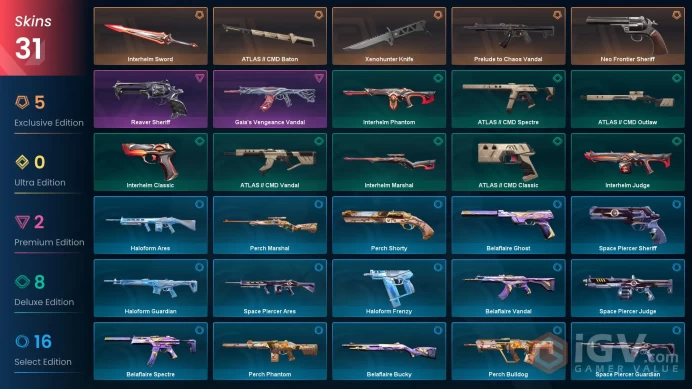 EU | 31 skins | Xenohunter Knife | Neo Frontier Sheriff | Prelude to Chaos Vandal | ATLAS // CMD Baton | Interhelm Sword | W1651