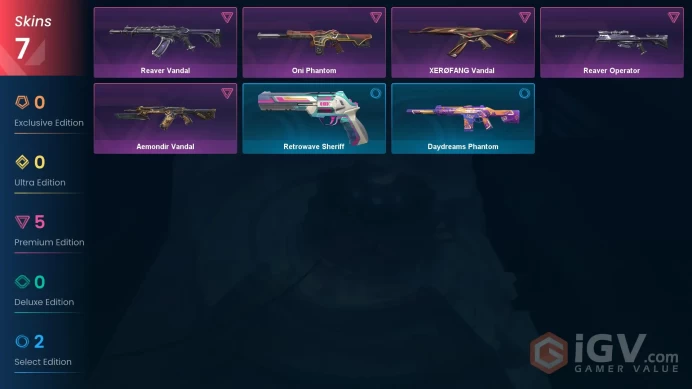 NA | 6 skins | Reaver Vandal | Oni Phantom | Aemondir Vandal | Reaver Operator | Retrowave Sheriff | Daydreams Phantom | D8400