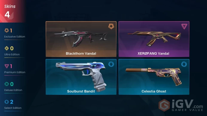 NA | 4 skins | XERØFANG Vandal | Blackthorn Vandal | Soulburst Bandit | Celestia Ghost | M6541